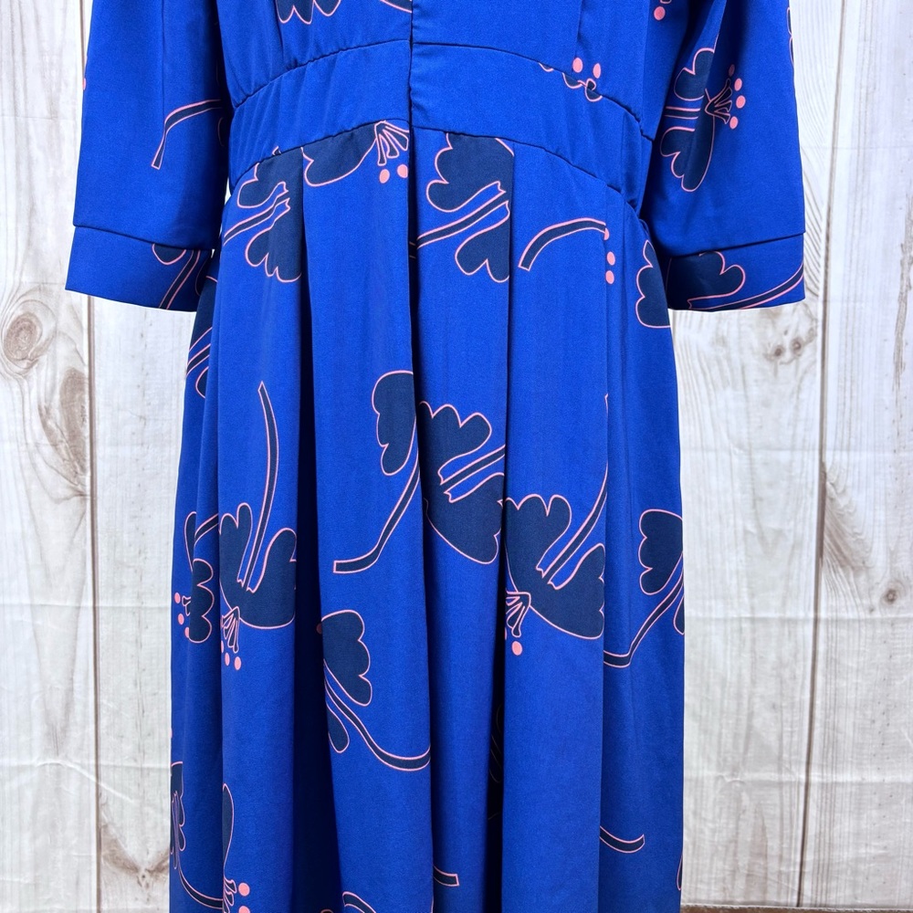 New Floral Midi Dress 3/4 Sleeves Pockets Evening Flare Pleated Blue Size XXL - Picture 6 of 15